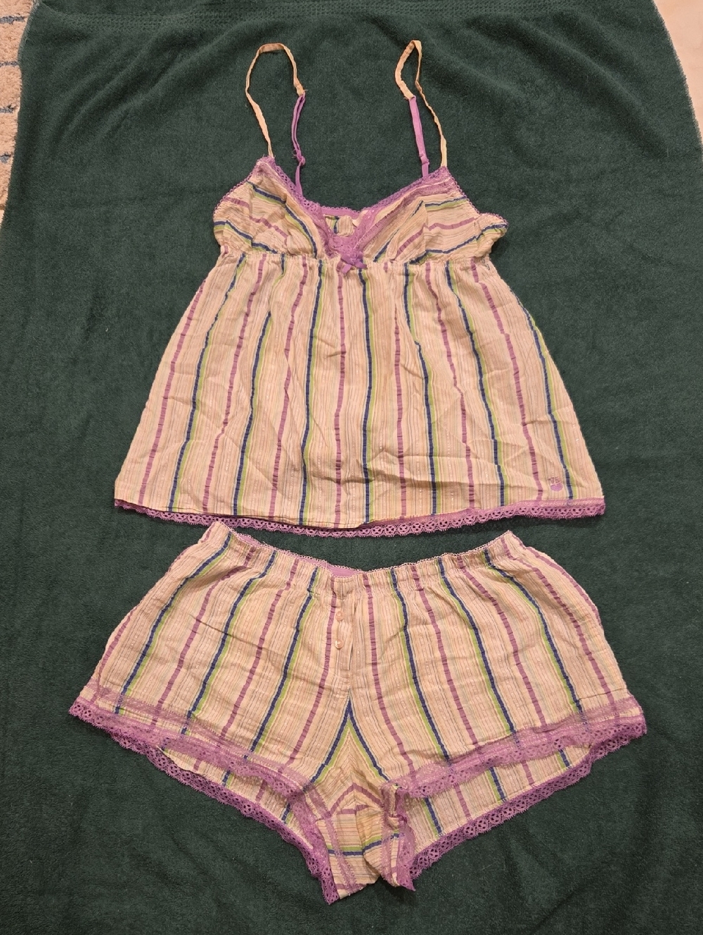 Victoria's Secret Striped Cami & Shorts Sleep Set in Purple and Green